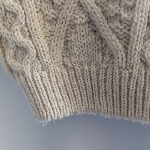 West Highlands Woollen Scotland Cream Wool Aran Cable Fisherman Knit Cardigan S - Picture 6 of 16